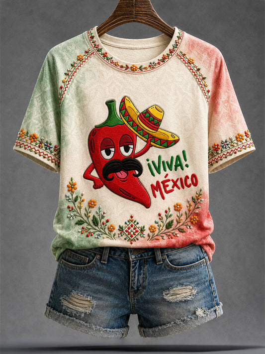Women's Mexico Independence Day Art Printed T-shirt