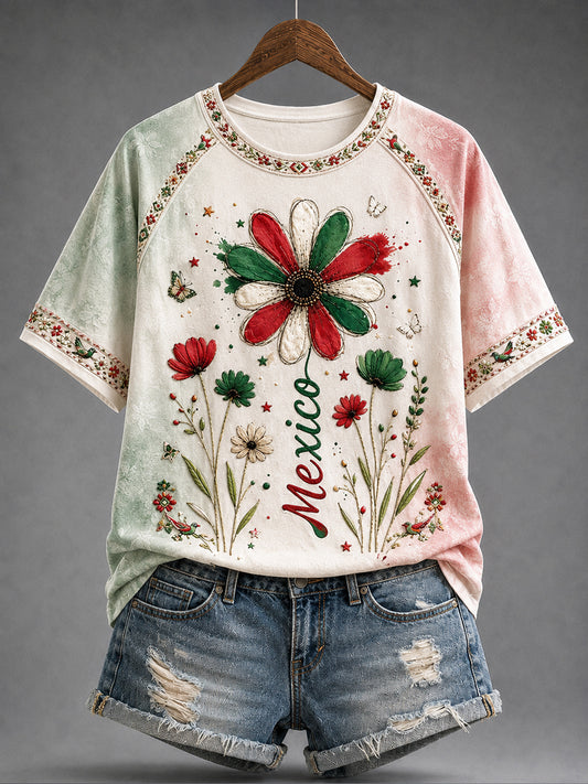 Women's Mexico Independence Day Art Printed T-shirt