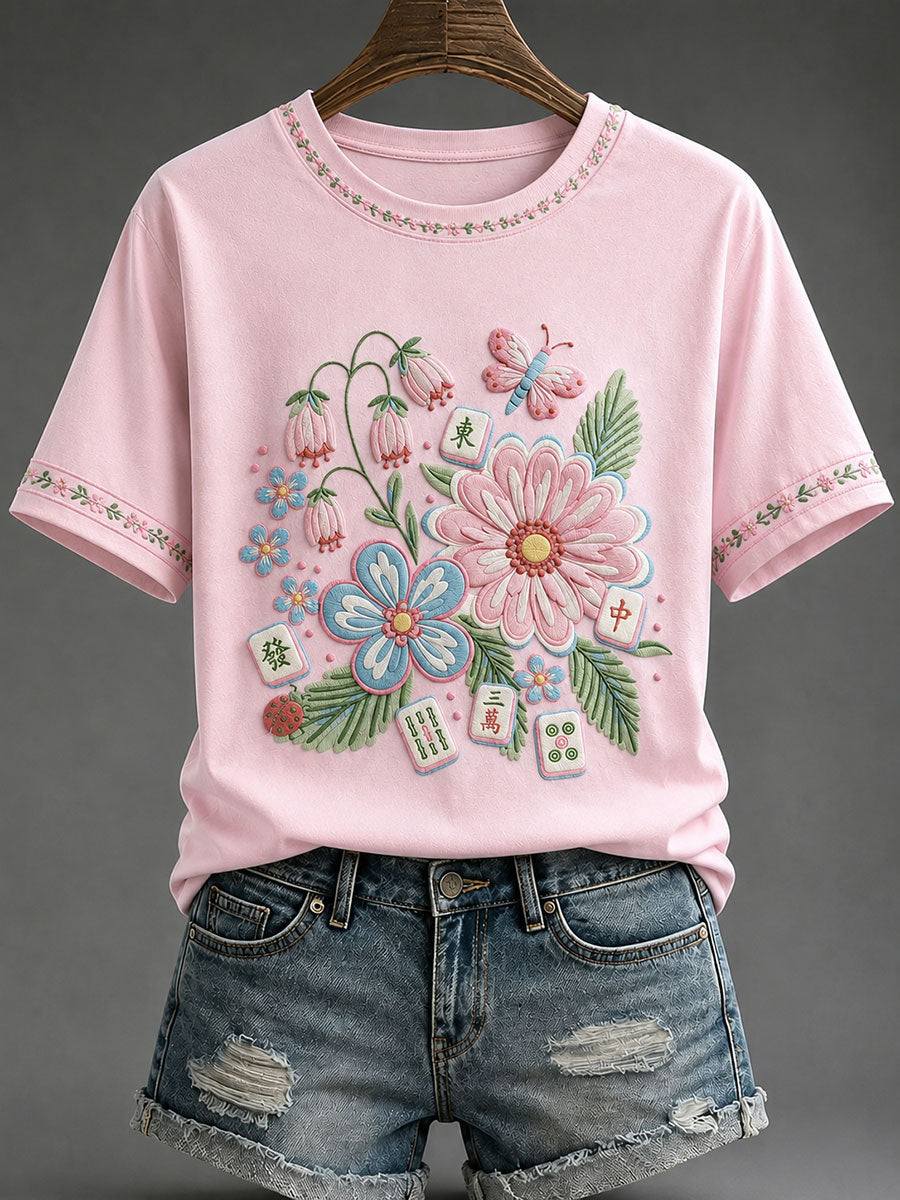 Women's Mahjong Print Casual T-Shirt