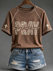 Women's Pray For It On It Over It Through It Christian Flower Quote Print Round Neck Short Sleeve T-shirt