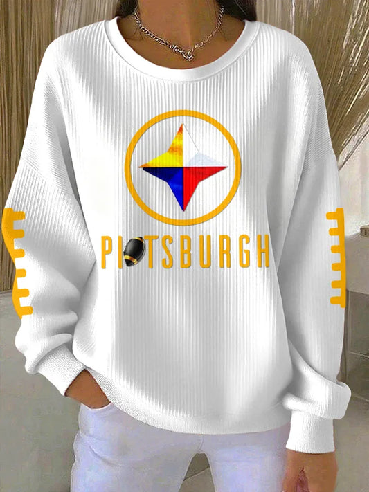 Women's Pittsburgh Football Ribbed Round-Neck Sweatshirt