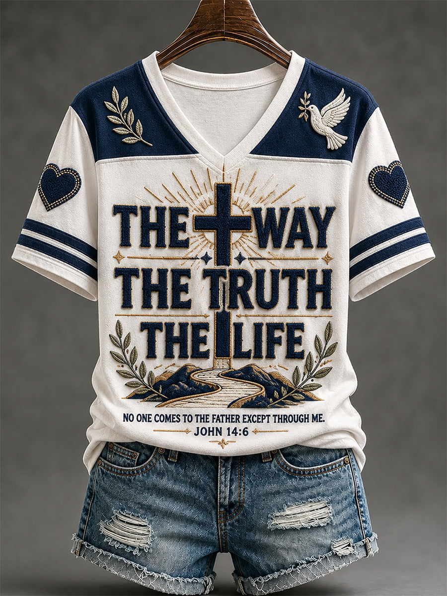 Women's The Way The Truth The Life Print Casual V-Neck Tee