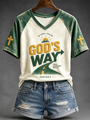 Women's God's Way Faith Print V-neck Short-sleeved T-shirt