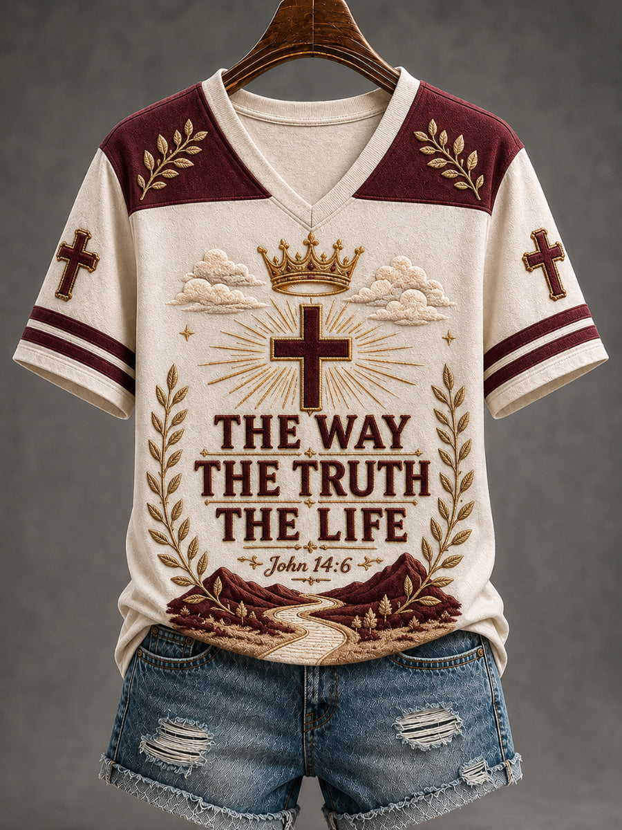 Women's The Way The Truth The Life Print Casual V-Neck Tee