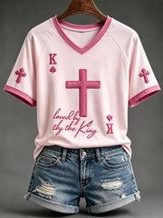Women's Loved By The King Faith Cross Print V-neck Short-sleeved T-shirt