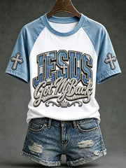 Women's faith-themed pattern printed casual short-sleeve T-shirt