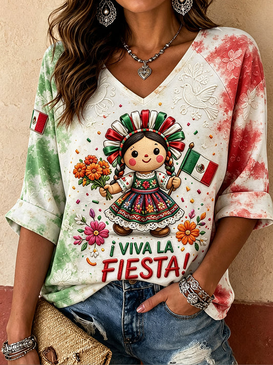 Women's Mexico Independence Day Art Printed T-shirt