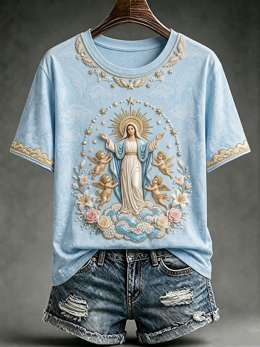 Women's Assumption of Mary Faith Art Printed T-shirt