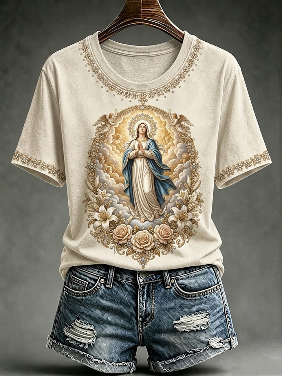 Women's Assumption of Mary Faith Art Printed T-shirt