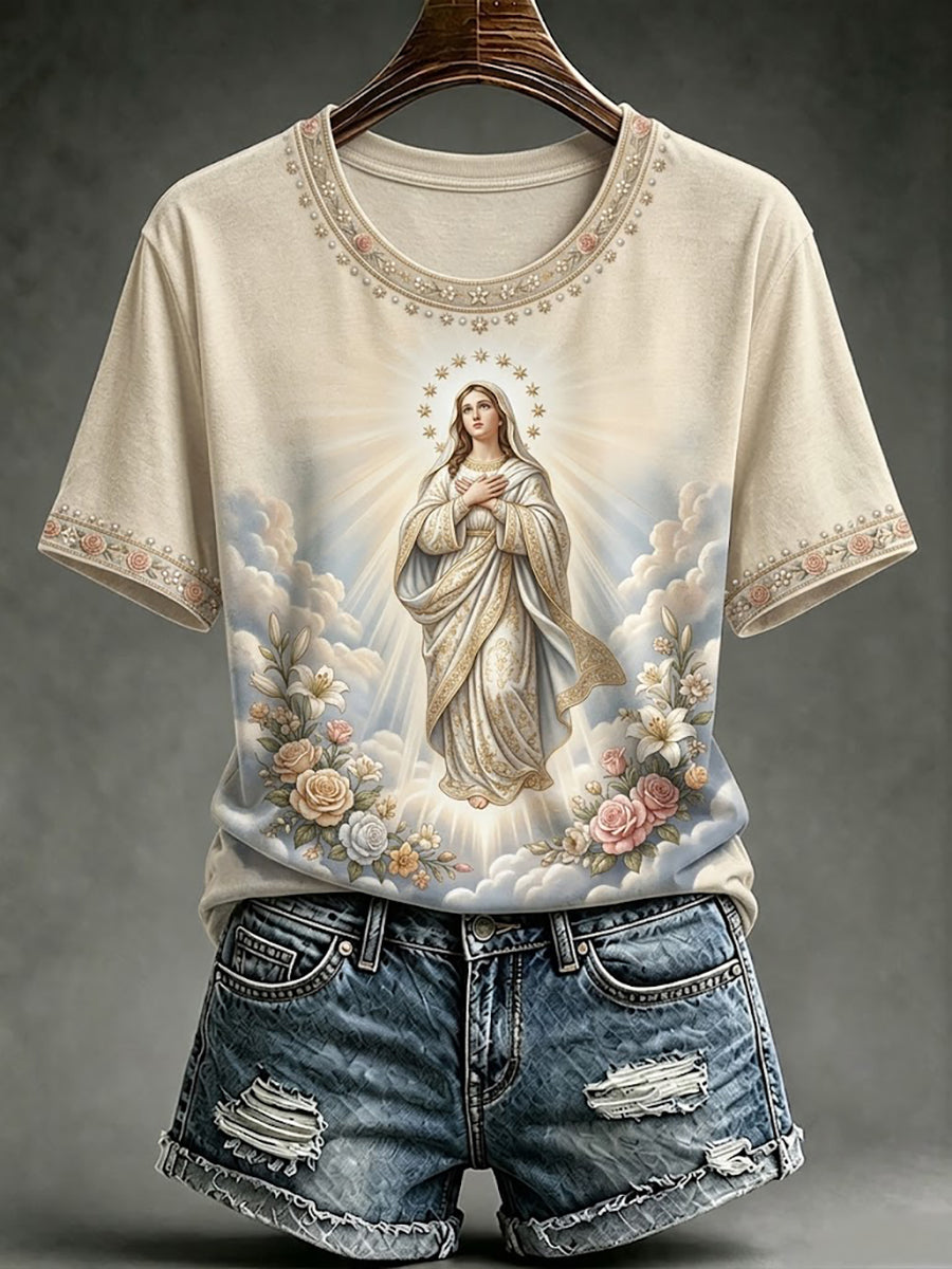 Women's Assumption of Mary Faith Art Printed T-shirt