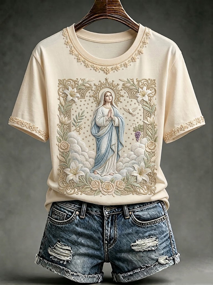 Women's Assumption of Mary Faith Art Printed T-shirt