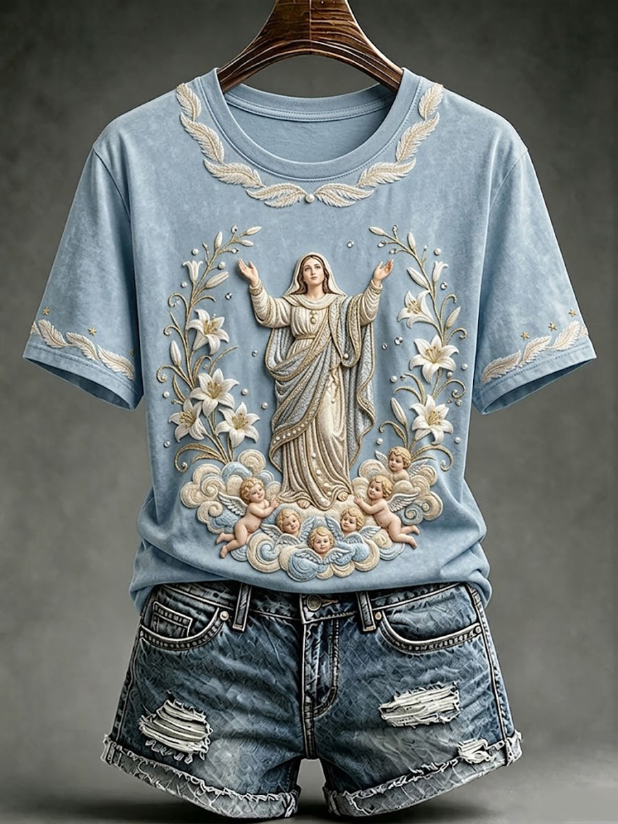 Women's Assumption of Mary Faith Art Printed T-shirt