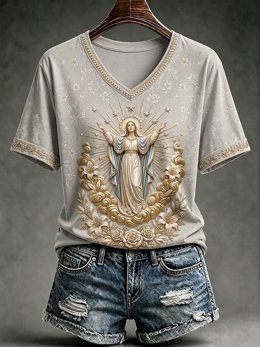 Women's Assumption of Mary Faith Art Printed T-shirt