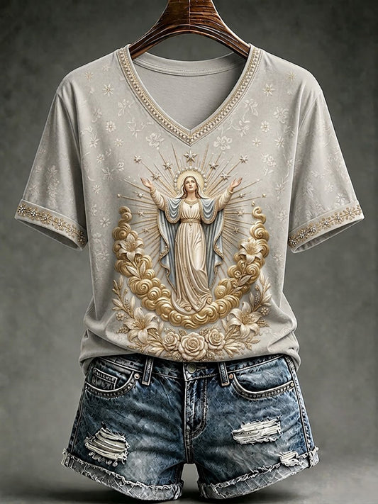 Women's Assumption of Mary Faith Art Printed T-shirt