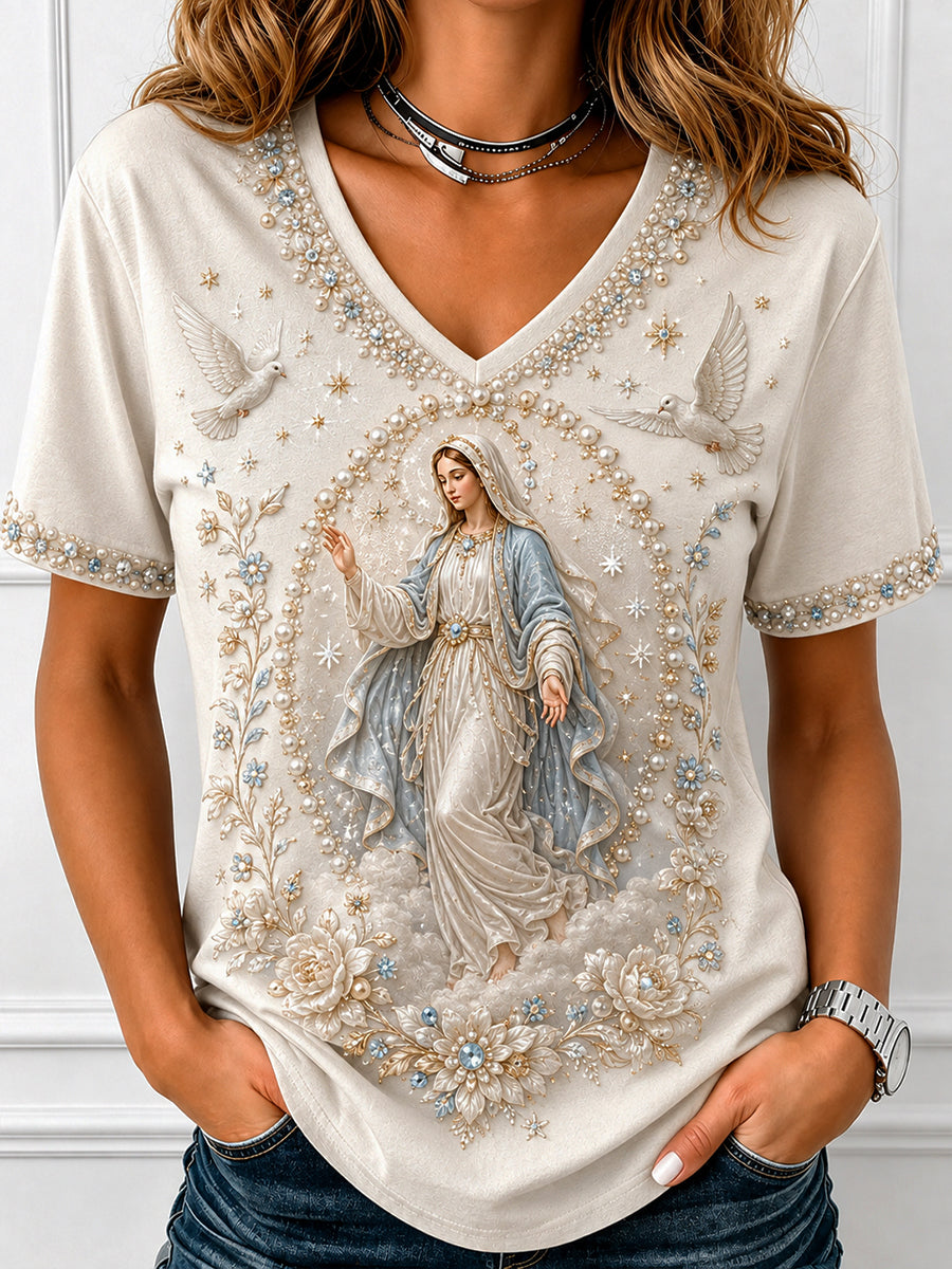Women's Assumption of Mary Faith Art Printed T-shirt
