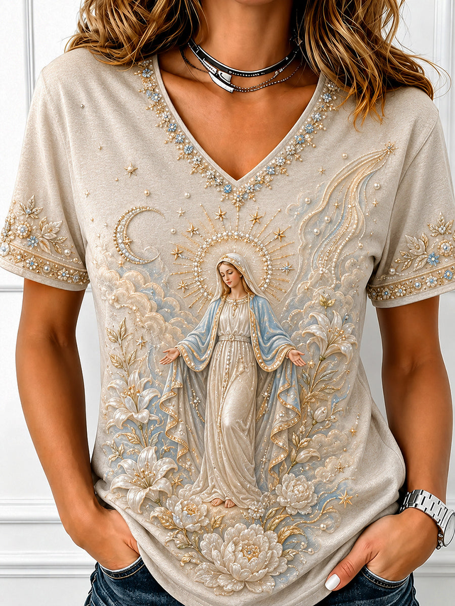 Women's Assumption of Mary Faith Art Printed T-shirt