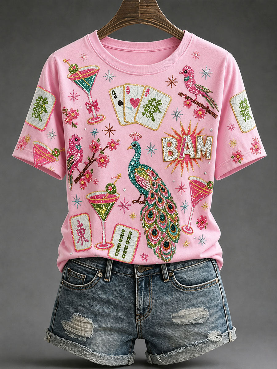 Women's Mahjong Print Casual T-Shirt