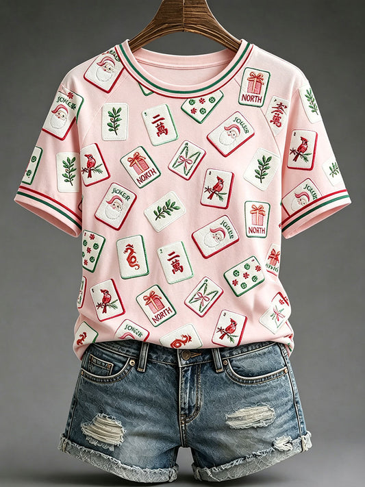 Women's Casual Mahjong-Print T-Shirts