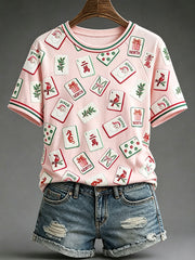 Women's Casual Mahjong-Print T-Shirts