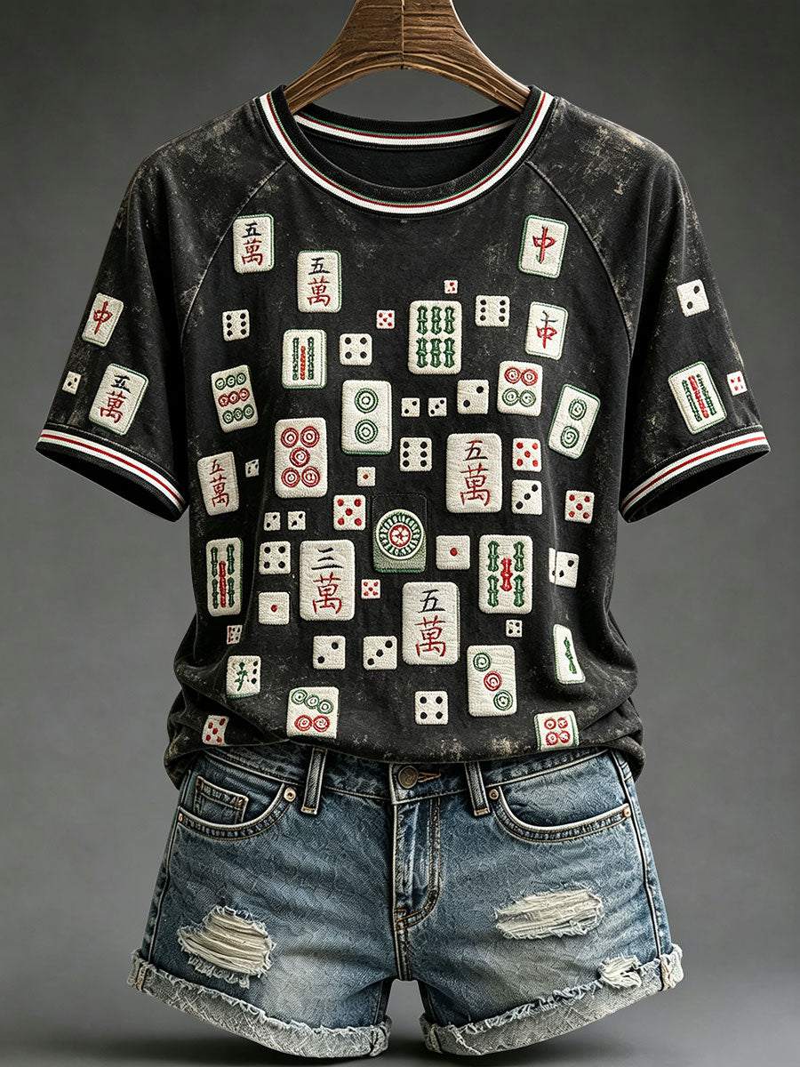 Women's Casual Mahjong-Print T-Shirts