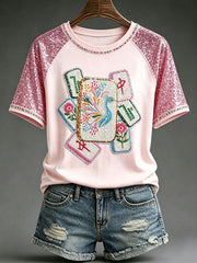 Women's Casual Mahjong-Print T-Shirts