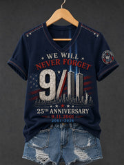 Women's 9.11 Never Forget Printed V-neck T-shirt