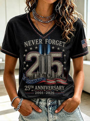 Women's 9.11 Never Forget Printed V-neck T-shirt