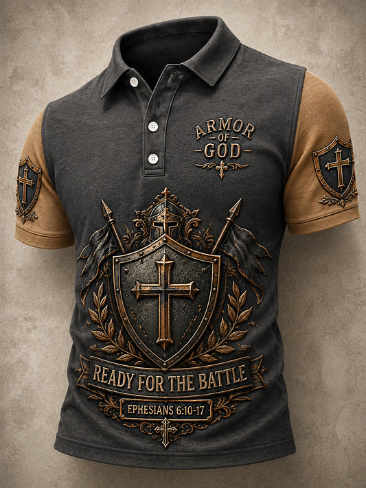 Men's Armor Of God Print Casual Polo