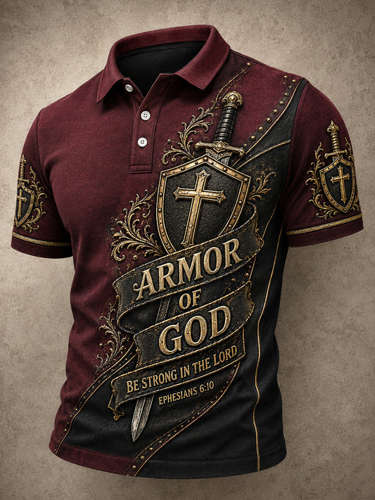 Men's Armor Of God Print Casual Polo