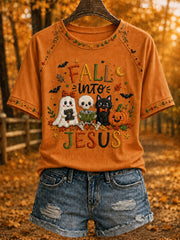 Women's Fall Into Jesus Printed Casual T-Shirt