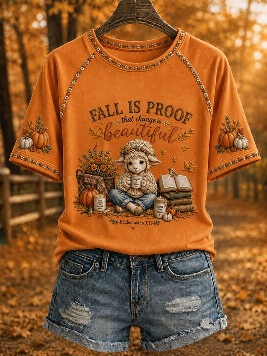 Women’s Christian Fall Lamb Graphic Print Casual T-Shirt