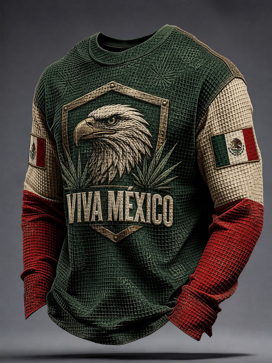 Men's Mexico Independence Day Art Printed Waffle Sweatshirt