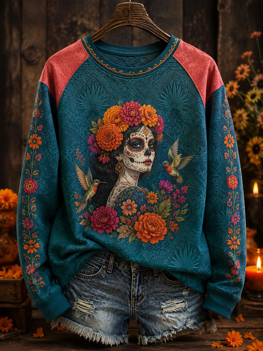 Women's Mexico Day of The Dead Art Printed Sweatshirt