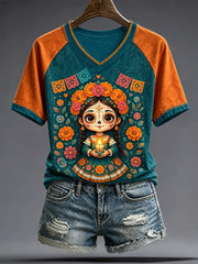 Women's Mexico Day of The Dead Art Printed T-shirt