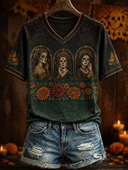 Women's Mexico Day of The Dead Art Printed T-shirt