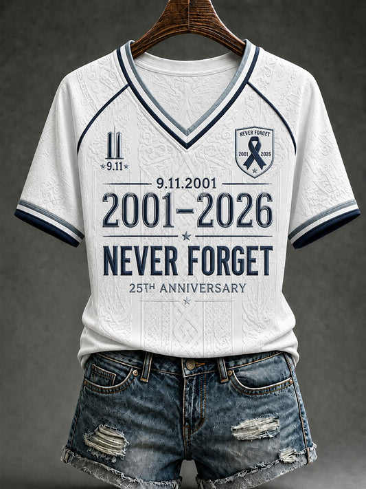 Women's 9.11 Never Forget Printed V-neck T-shirt