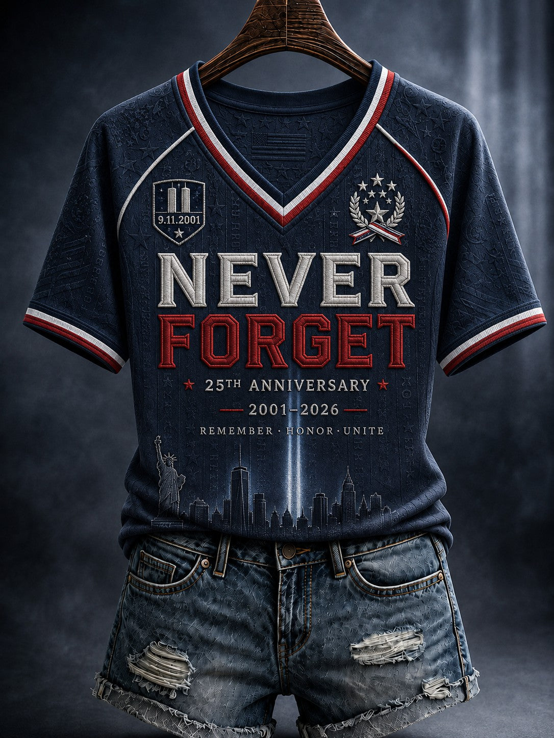 Women's 9.11 Never Forget Printed V-neck T-shirt