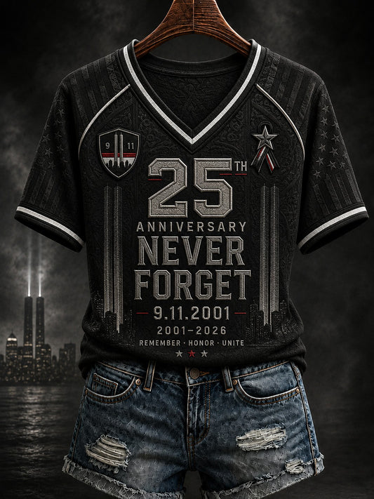 Women's 9.11 Never Forget Printed V-neck T-shirt