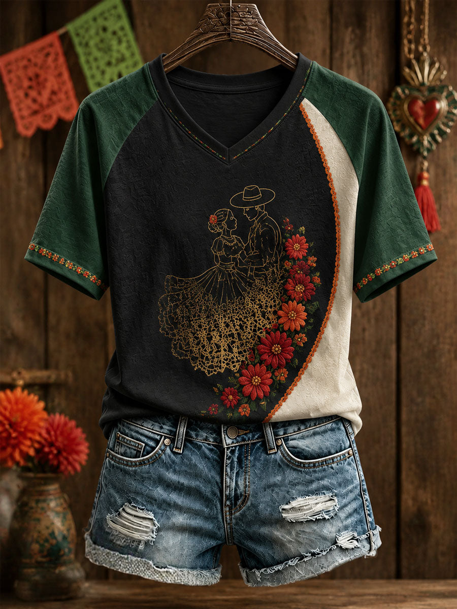 Women's Mexico Day of The Dead Floral Art Printed T-shirt