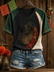 Women's Mexico Day of The Dead Floral Art Printed T-shirt