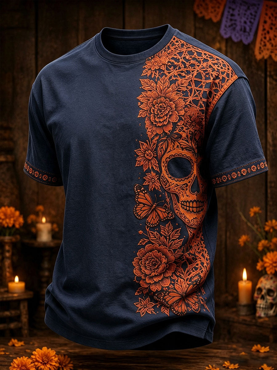 Men's Mexico Day of The Dead Floral Art Printed T shirt