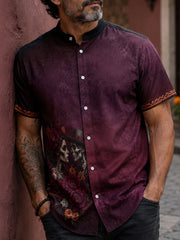 Men's Mexico Day of The Dead Floral Art Printed Linen Shirt