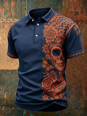 Men's Mexico Day of The Dead Floral Art Printed Casual Tops