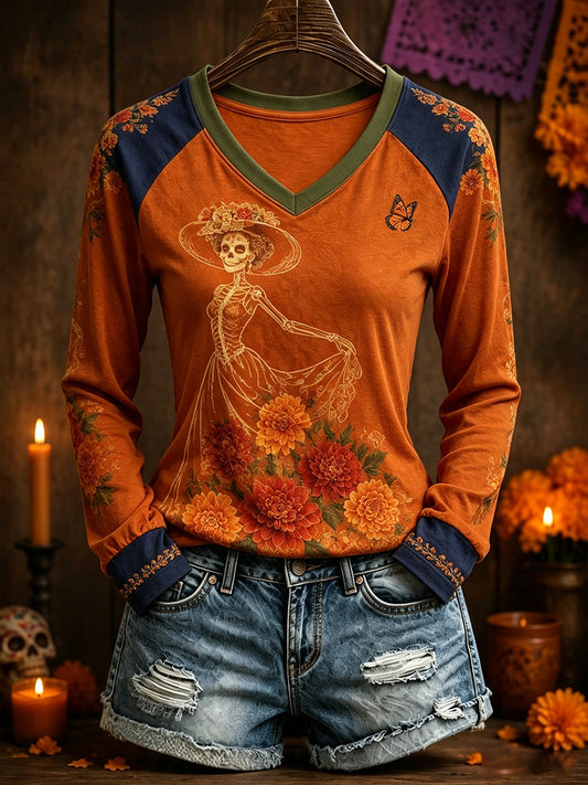 Women's Mexico Day of The Dead Floral Art Printed Sweatshirt