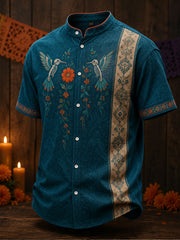Men's Mexico Day of The Dead Floral Art Printed Linen Shirt