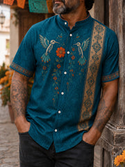 Men's Mexico Day of The Dead Floral Art Printed Linen Shirt