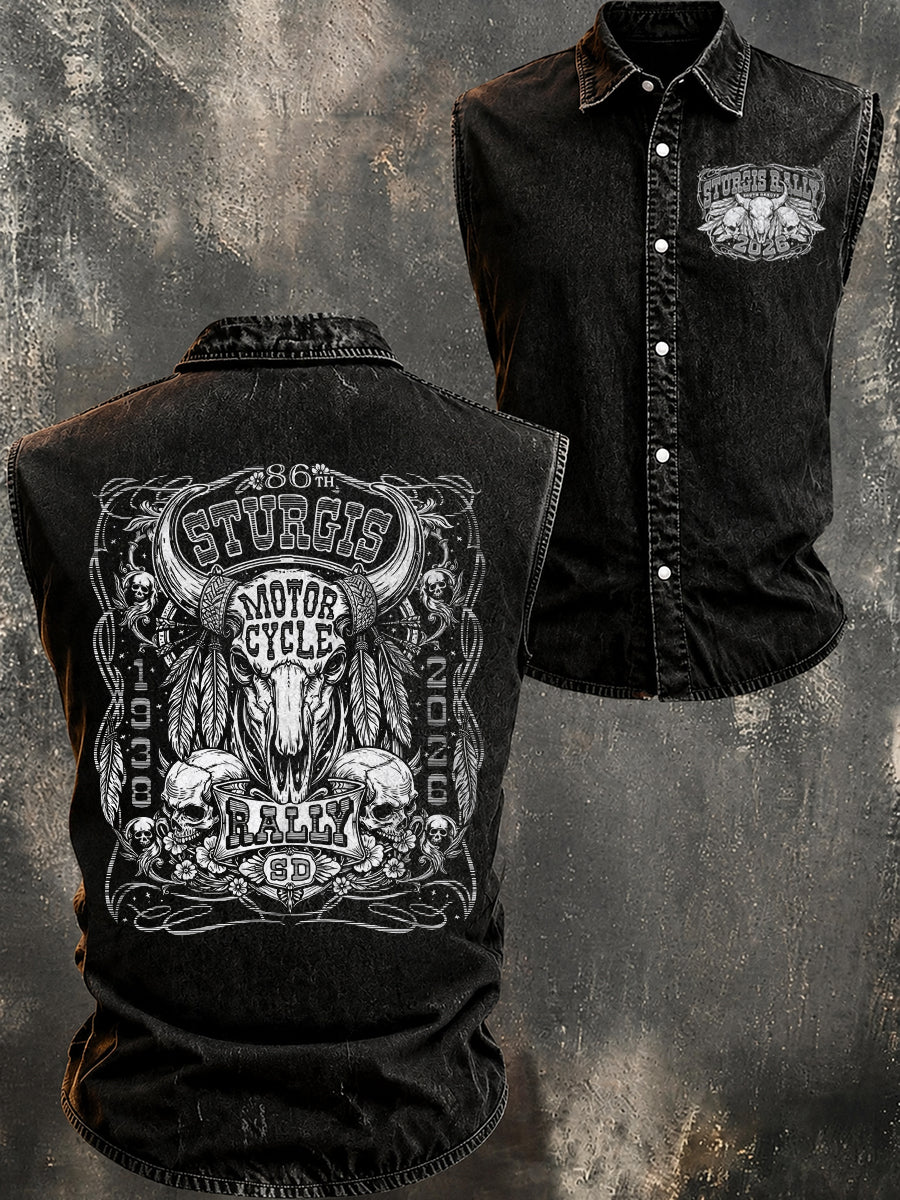 Men's Motorcycle Rally Printed Sleeveless Shirt
