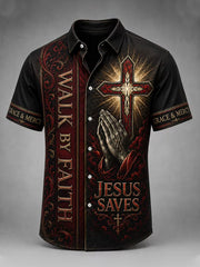 Men's Christian JESUS SAVES Cross Short Sleeve Shirt