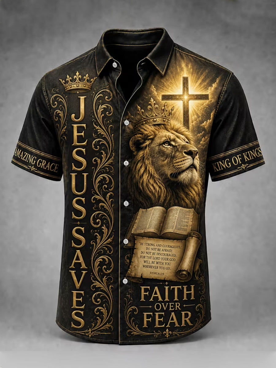Men's  Christian JESUS SAVES Cross Short Sleeve Shirt