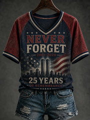 Women's 9.11 Never Forget Printed V-neck T-shirt
